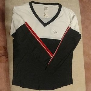 VS Pink Varsity Silver Sequin Bling Tee L